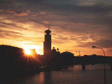 Musical Center Tower in Moscow, Russia. sunsetの写真素材