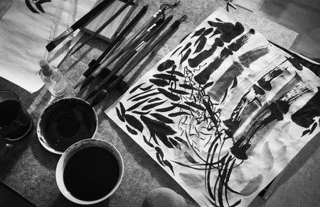 Still-life with the set for calligraphyの写真素材