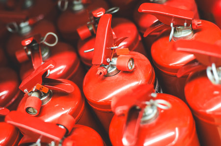 many the fire extinguishersの写真素材