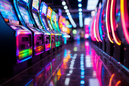 Slot Machines. Big Win Concept, Vibrant Casino Jackpot Painting Picture for Gaming Enthusiasts.の素材