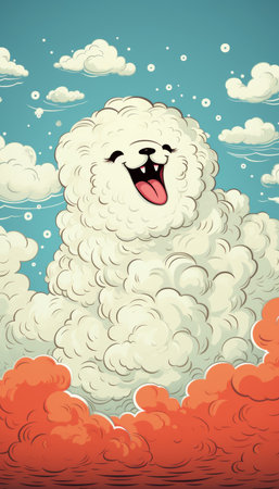 A delightful cloud dog illustration, perfect for websites, social media and childrens decor. Adds a playful and whimsical touch to any project, bringing joy and charm. Vertical Composition.の素材