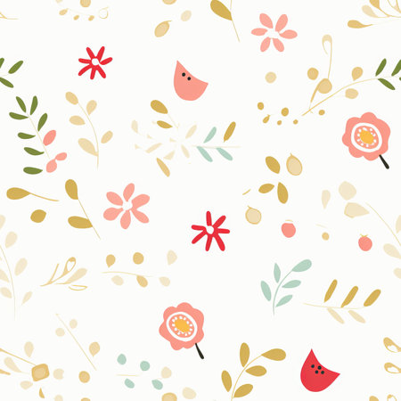 Botanical Illustration.Leaves and Flowers on White.Great for Wallpaper and Patterns.の素材