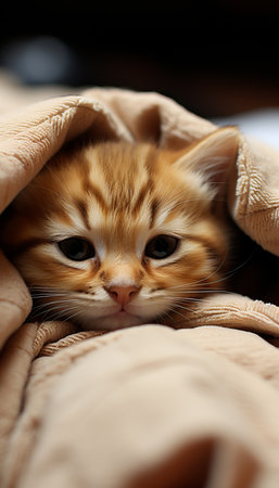 Playful and adorable little kitten delighting in a joyful moment of pure bliss and happiness. Vertical Composition.の素材