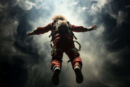 An astronaut gracefully floats through space, surrounded by stars and planets, capturing the boundless beauty and infinite wonder of the universe.の素材