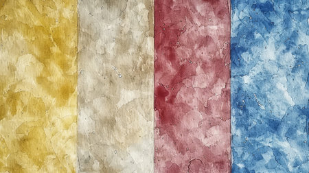 Softly blended colors of yellow, beige, red, and blue create an abstract composition, showcasing texture and harmony in this artistic display, suitable for a variety of decorative settings..の素材