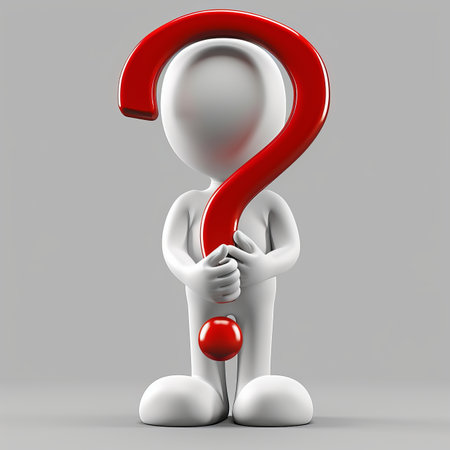 A playful 3D character holding a vibrant red question mark, conveying a sense of curiosity and intrigue. This whimsical image is ideal for adding a touch of fun and wonder to various projects.@240805_の素材