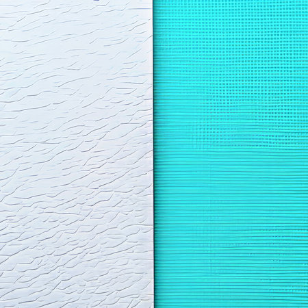 The image features two wall textures side by side, one is a smooth white surface with subtle patterns, while the other is a vibrant turquoise with a ribbed design, showingcasing bold color contrast..の素材
