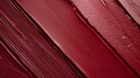 Deep shades of red paint are applied in a layered manner on a textured surface, showing various brush strokes and techniques, perfect for artistic inspiration and design ideas..の素材