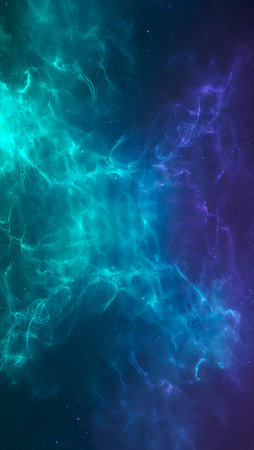 This abstract cosmic background features a blend of vibrant teal and purple colors, creating an ethereal atmosphere. The textures evoke a sense of depth and mystery, perfect for various design projectsの素材