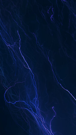 Ethereal blue light trails create a mesmerizing abstract pattern against a dark background, showcasing dynamic movement and fluidity, evoking a sense of energy and creativityの素材