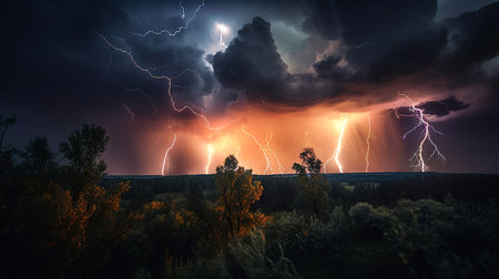 Electrifying Country Skies, A Thunderstorm Tale. Generative AI.の素材