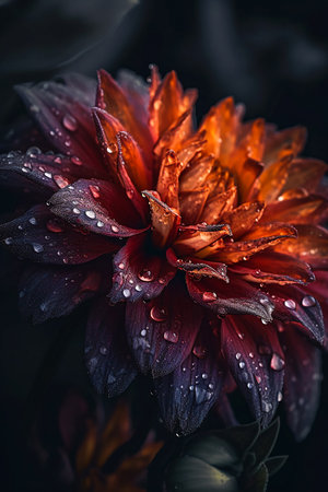 A Blossoming Wonder in Water Droplets. Generative AI.の素材