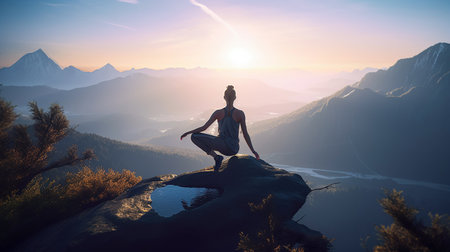 Mountain Zen - Yoga at the Edge of the World. Generative AI.の素材