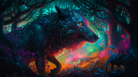 A Cursed Werewolf's Wilderness. Generative AI.の素材