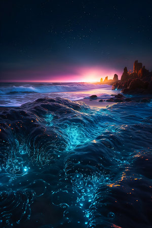 Light in the Darkness - A Generative AI Artwork Featuring Bioluminescence.の素材