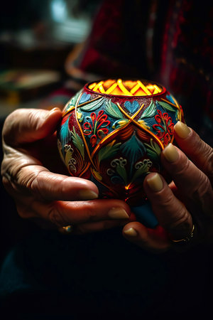 Holding a Luminescent Handmade Pottery. Generative AIの素材