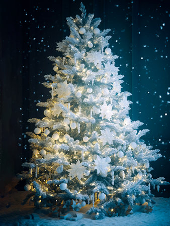 Frosty Christmas Festival Tree. Generative AI.の素材
