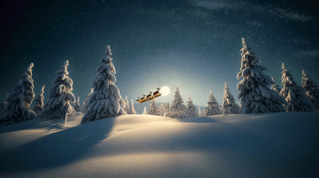 Festive Flight over the Snow-Covered Wonderland. Generative AI.の素材