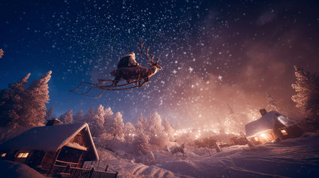 Santa's Winter Flight. Generative AI.の素材