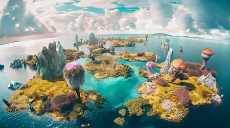 Mystical Islands: A Surreal Landscape of Fantasy and Wonder. Generative AI.の素材