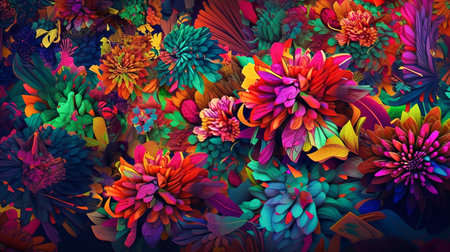 Bold Botanicals: A Colorful Floral Pattern. Generative AI.の素材