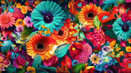 Modern Florals, A Bold and Colorful Pattern. Generative AI.の素材