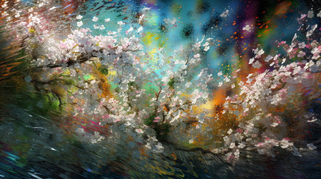 An abstract and energetic interpretation of springtime weather patterns. Generative AI.の素材