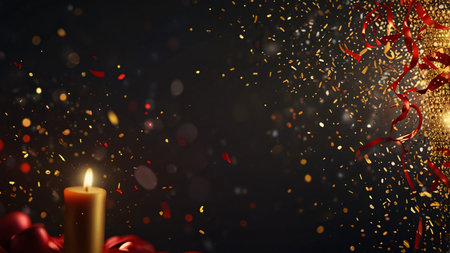 Festive Holiday Scene with Golden Light &amp; Sparkling Bokeh V4の素材