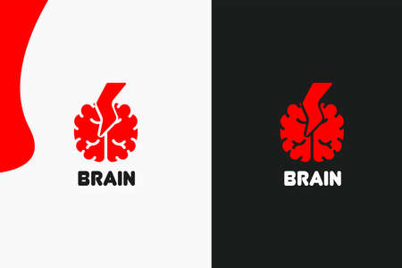 Modern Brain with bolt logo design and vector illustrationのイラスト素材
