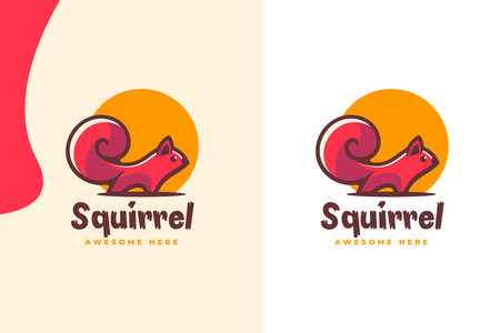 Squirrel flat Logo Design and Vector illustrationのイラスト素材