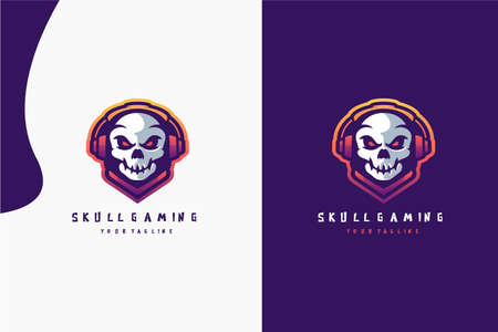 Modern Flat skull gaming mascot logo design and vector illustrationのイラスト素材