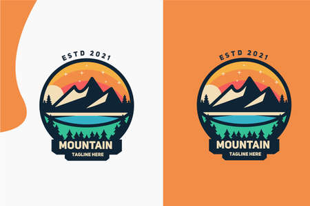 Modern Flat mountain Camp logo design and vector illustrationのイラスト素材