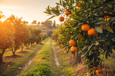 Ripe tangerines on a tree in Tuscany, Italyの素材