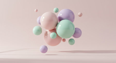 3d render of abstract background with multicolored balls in pastel colorsの素材