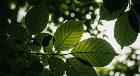 green leaves background in sunny day. soft focus and vintage tone.の素材