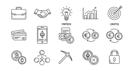 bundle of cryptocurrency and finance set icons vector illustration thin line styleの素材