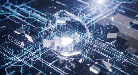 Cyber security concept. 3d rendering toned image double exposureの素材