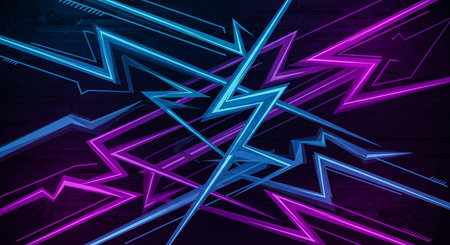 Abstract futuristic background Neon electric lightning bolt Purple blue Technology design Digital wallpaper Modern backdropの素材