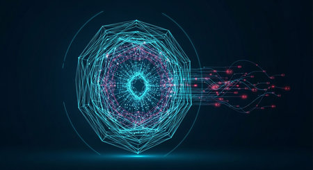 Digital intelligence network system neuron connection with futuristic light abstract technology future. Abstract light connection data.の素材