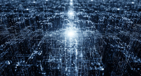 Digital data grid futuristic structure connection networked to information technology abstract. Abstract futuristic digital data.の素材