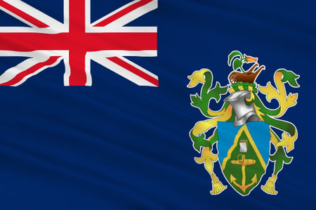 Flag of Pitcairn Islands, Adamstown - British Overseas Territory in the Pacific. 3d illustrationの写真素材