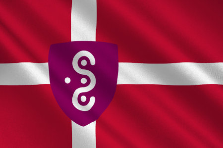 Flag of Syddjurs in Central Jutland Region in Denmark. 3d illustrationの写真素材