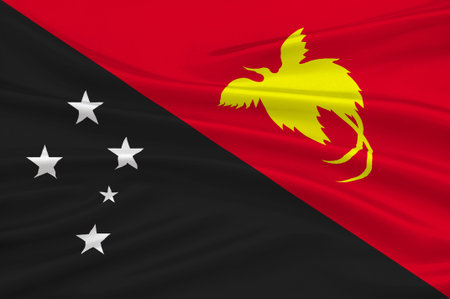 Flag of Papua - New Guinea, Port Moresby, Melanesia. 3d illustrationの写真素材