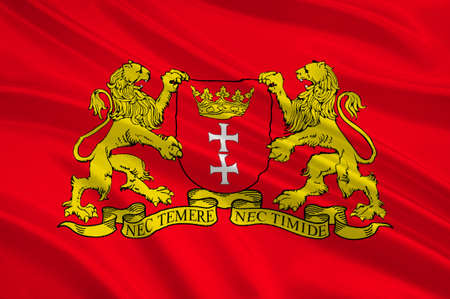 Flag of Gdansk is a city in Poland. 3d illustrationの写真素材