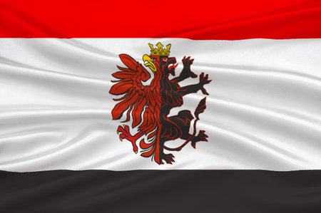 Flag of Kuyavian-Pomeranian Voivodeship or Kujawy-Pomerania Province in Poland. 3d illustrationの写真素材