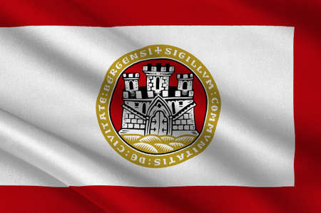 Flag of Bergen is a city and municipality in Hordaland on the west coast of Norway. 3d illustrationの写真素材