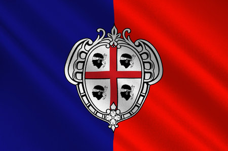 Flag of Cagliari is an Italian municipality and the capital of the island of Sardinia, an autonomous region of Italy. 3d illustrationの写真素材