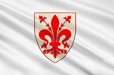 Flag of Florence is the capital city of the Italian region of Tuscany and of the Metropolitan City of Florence in central Italy. 3d illustrationの写真素材