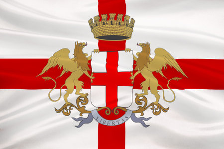 Flag of Genoa is the capital of Liguria and the sixth largest city in Italy. 3d illustrationの写真素材