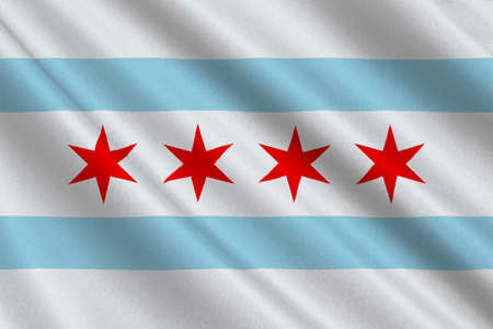 Flag of Chicago is the third most populous city in the United States. 3D illustrationの写真素材